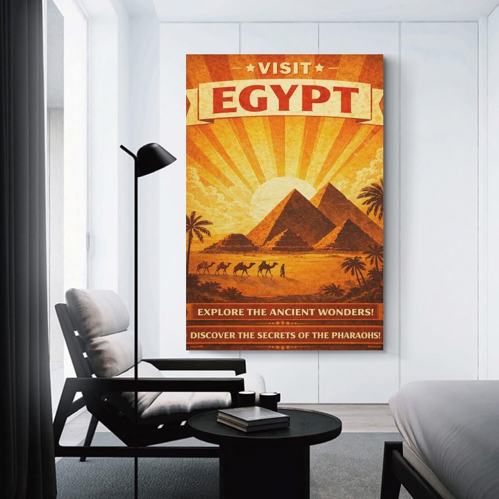 Junmoney Wall Picture Print Visit Egypt Vintage, 20x30inch(50x75cm), for Entryway, Lounge Links Or Small Walls, Home Artwork for First Impressions