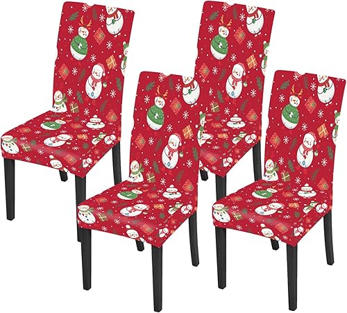 ANNA QUEEN Festive Snowman - Juego de 4 fundas elásticas para sillas navideñas para comedor y cocina, fundas protectoras elásticas para sillas
