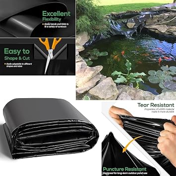 5mil Pond Liner 7x10ft 10x13ft 13x23ft 20x20ft 26x33ft HDPE Water Gardens Pond Lining Pond Liners Membrane for Natural Looking Ponds,Aquaculture, Ponds and Water Garden(Size:29x39ft)