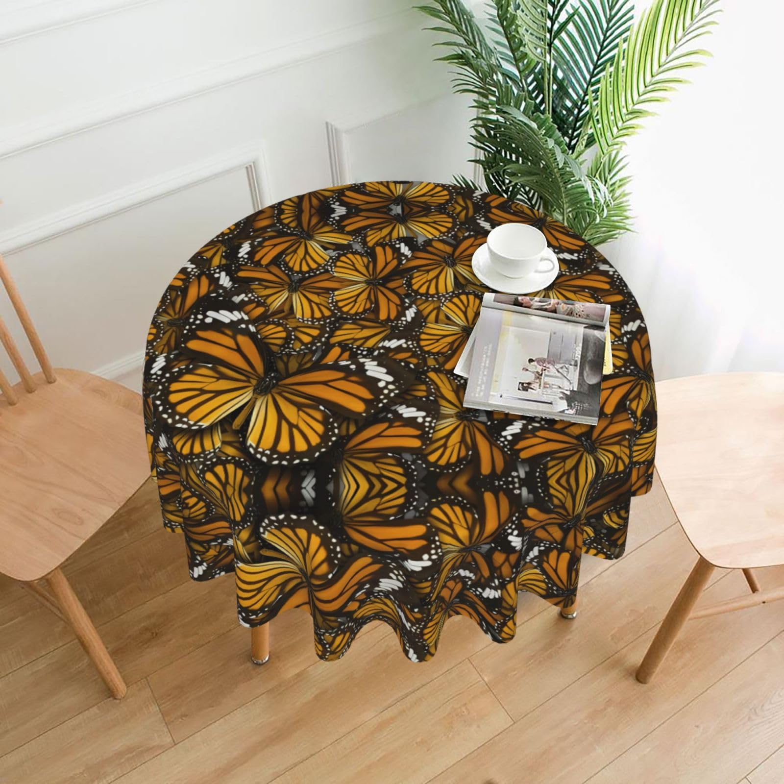 WHJSHOP Heaps of Orange Monarch Butterflies Prints Round Table Throw 60 Inch – Waterproof Table Cover for Dining, Coffee Tables, Parties & More - Soft, Wrinkle-Resistant Table Layer