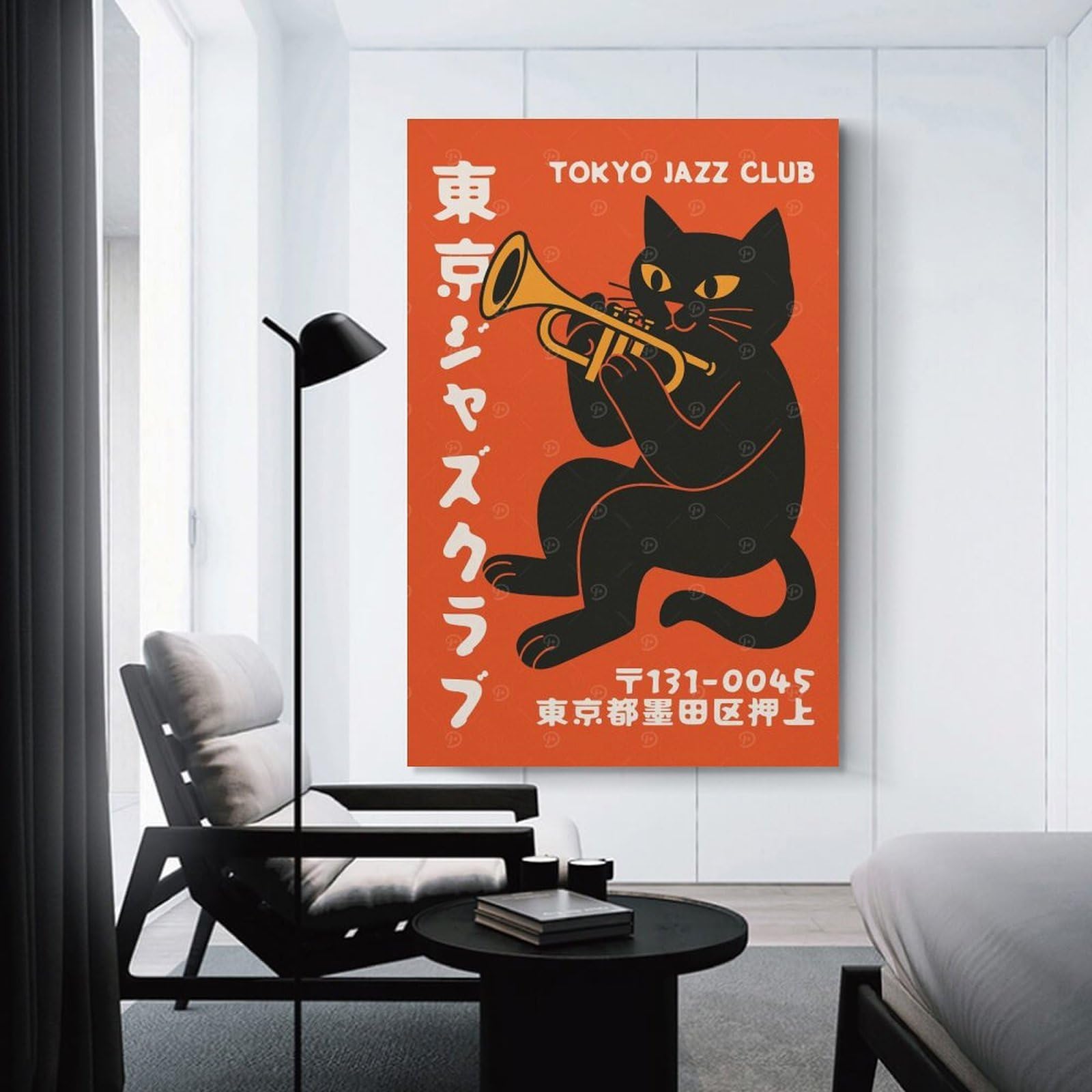 Junmoney Tokyo Jazz Club Cat Trumpet Home Decor Wall Art 24x36inch(60x90cm), for Lounge, Bedroom Or Personal Spaces, Gift Idea for Housewarming And Birthdays