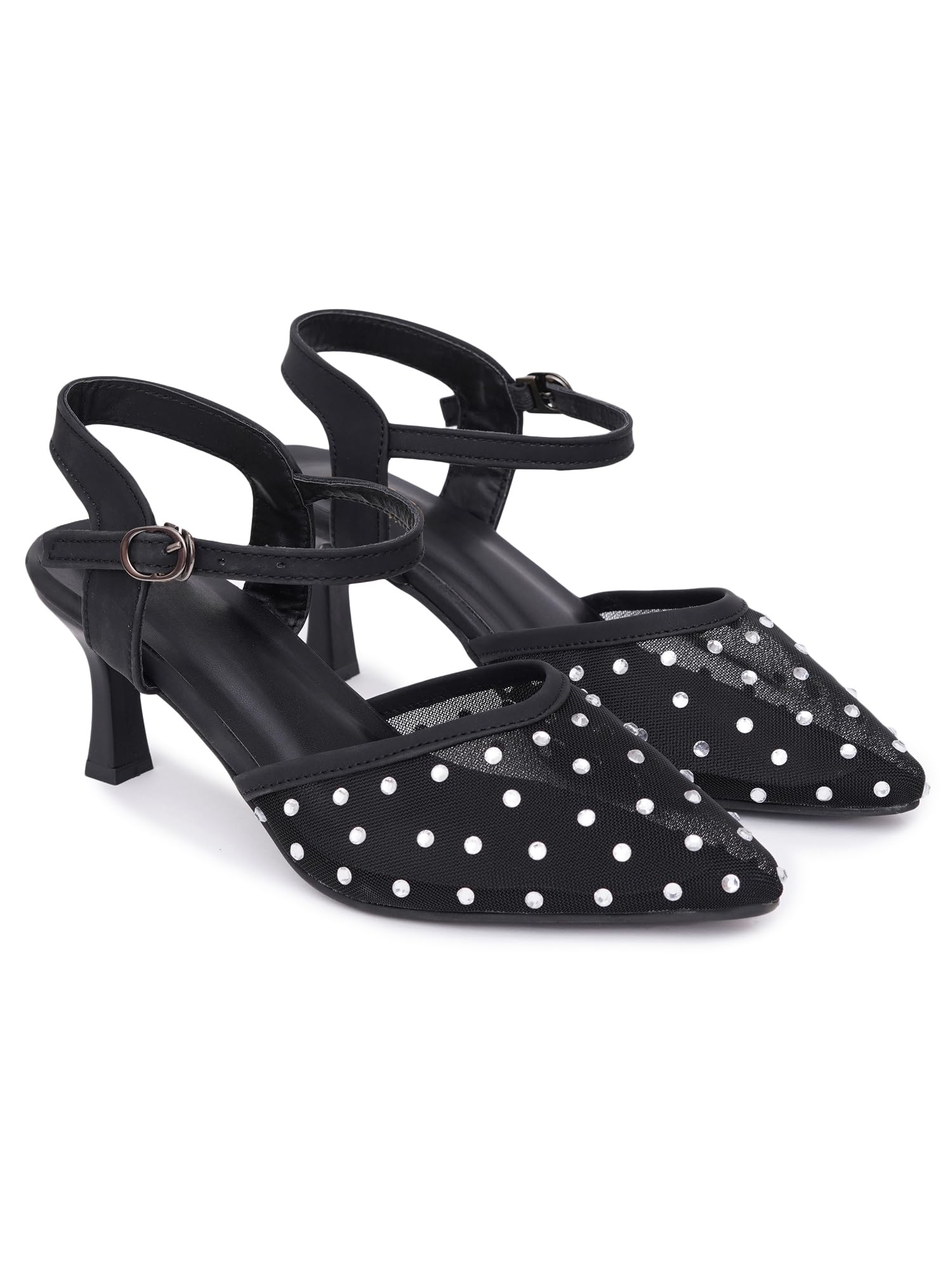 tryme Women's Kitten Heel Sandals | Pointed Toe Back Strap Low Heel Embellished Sandals for Office, Wedding, Casual & Dressy Wear-picture-19