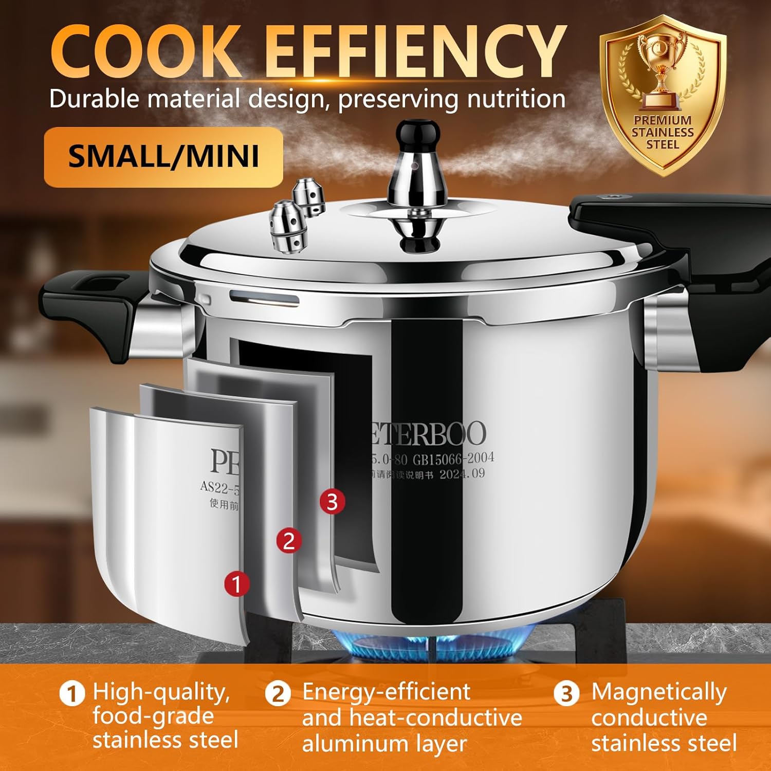 Small Stainless Steel Pressure Cooker 2Quart Mini Size, Ideal for Side Dishes, Grains & Camping,2-3Quart Compact Design, Fast & Safe for Small Families 2qt+