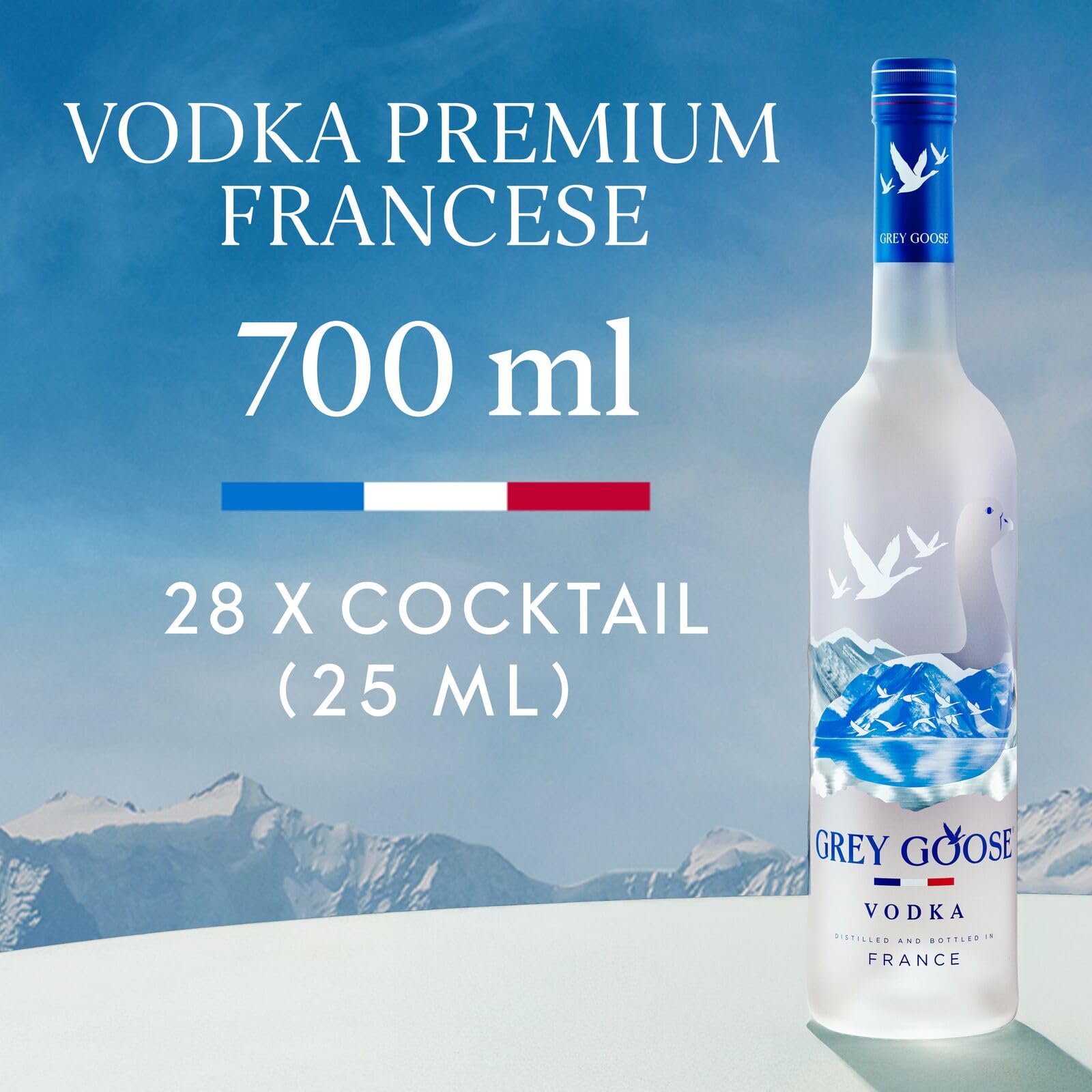 GREY GOOSE Premium French Vodka, Vol. 40%, 70 cl / 700 ml, pregiata vodka francese creata dal migliore grano monorigine francese e acqua sorgiva