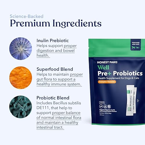 Miniatura 4 de Honest Paws - Probióticos para Perros - Polvo de Probióticos para la Salud Digestiva y del Intestino de los Perros con Prebiótico Fabricado en