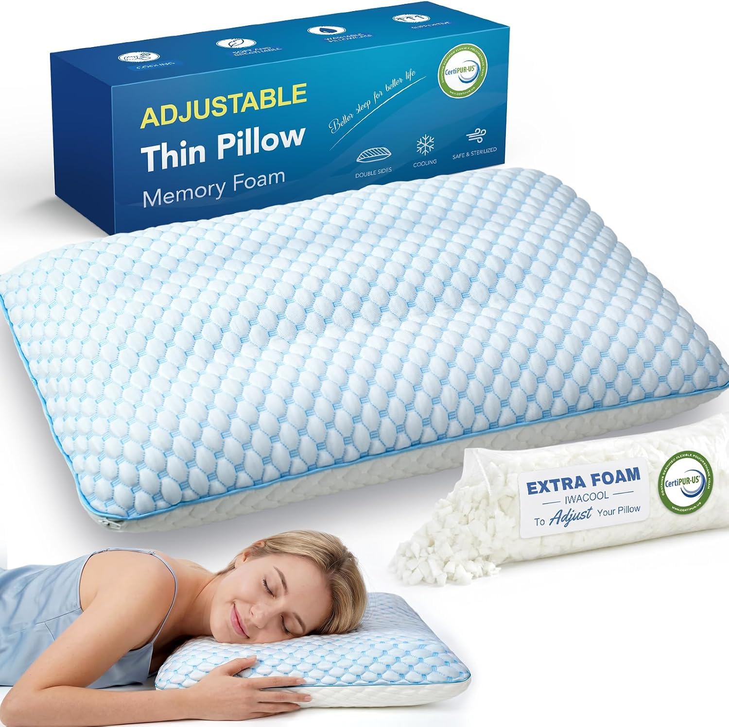 Iwacool Adjustable Shredded Memory Foam Pillow