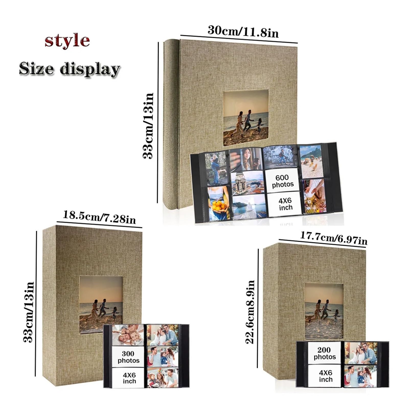 Album fotografico tascabile in lino 4x6-600 con tasche orizzontali e verticali(Pink-600 sheets)