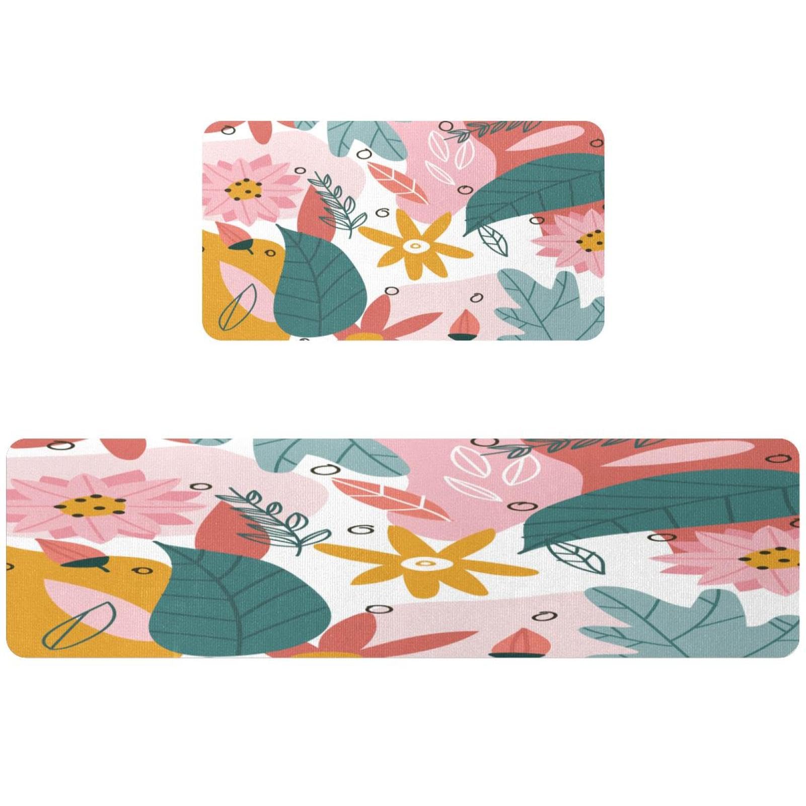Tapis de cuisine floral coloré absorbant et lavable en lot de 2