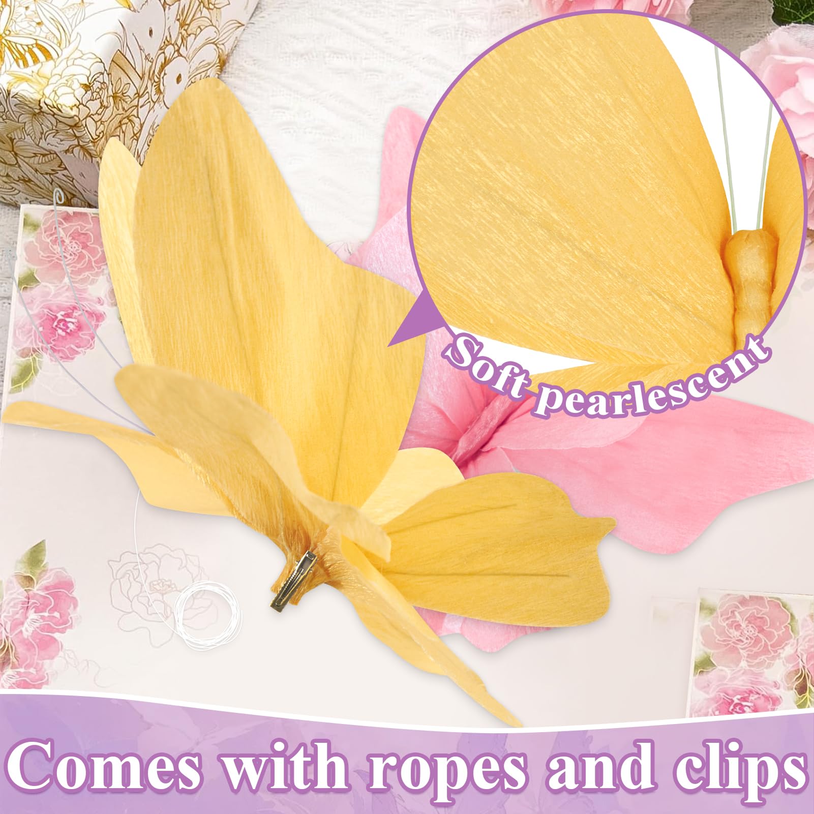 Easy Joy 4 mariposas de papel 3D con clip, decoración con purpurina para mesa y primavera