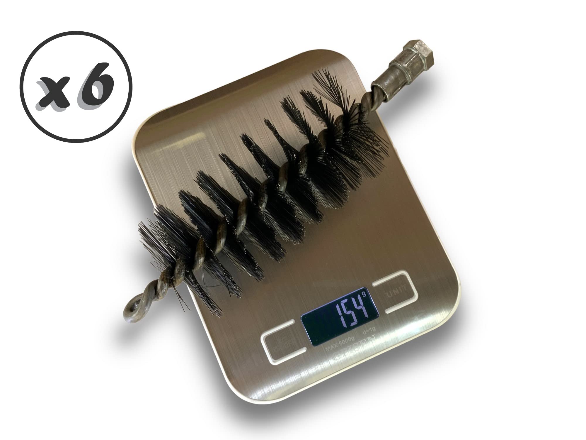 Zestaw 6 szczotek rurowych PRO STEEL Ø 60 mm | Złączka M12*175 żeńska | Stal skręcona | Szczotka do czyszczenia rur i rurociągu | Kibros 41SCA60x6
