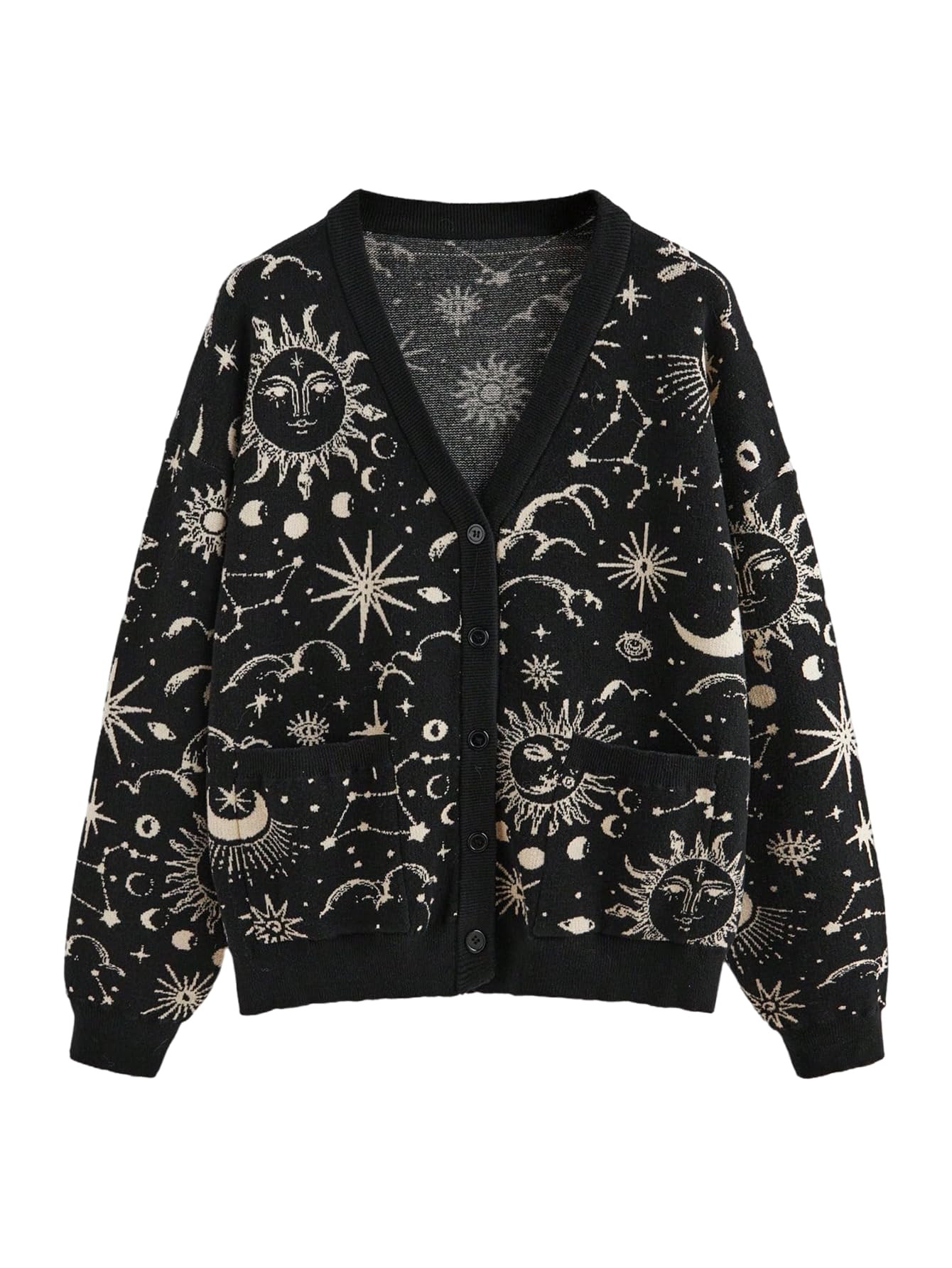 WDIRARA Womens Plus Size Sun Graphic Button Up Cardigan Sweaters Long Sleeve V Neck Knit Outerwear