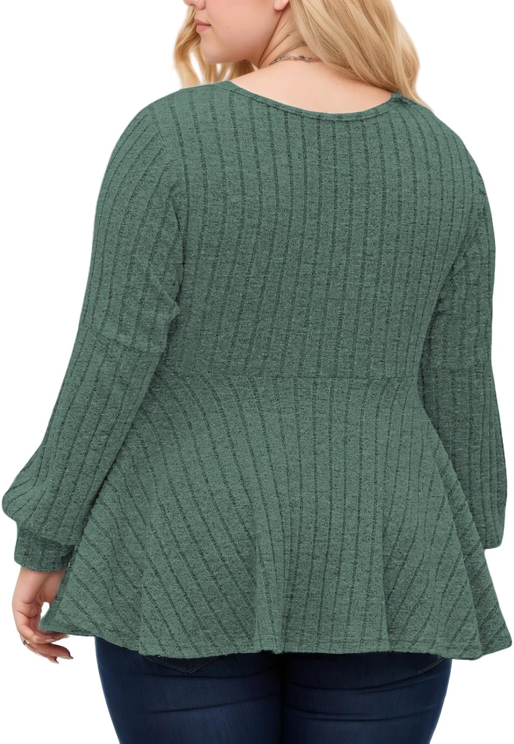 VOGRACE Plus-Size-Tops-for-Women Dressy V Neck Lantern Long Sleeve Shirts Casual Oversized Tunics Knit Pullover Sweaters - Image 2