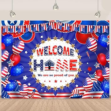 Red Blue Welcome Home Banner Decoration Patriotic Welcome Home Backdrop We Are So Proud Of You Photography Backdrop Military Army Theme Banner For Deployment Returning Homecoming Party 5.9x3.6Ft