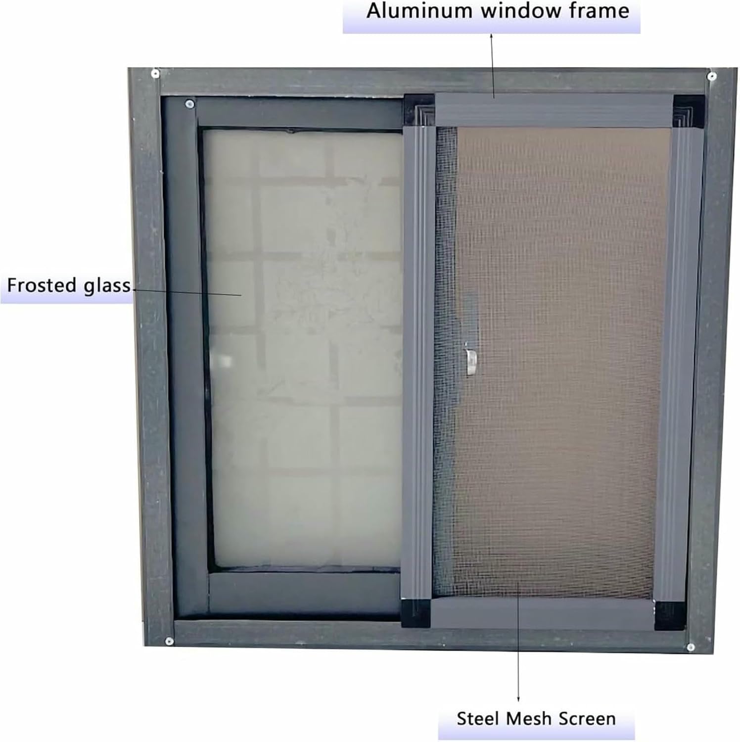 Horizontal Sliding Windows of Frosted Glass, Sliding Window with Stern Mirror, Aluminum Window Frame, for Internal and Exterior Chicken Coop