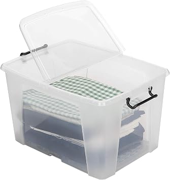 Strata Smart Box Clip-On Folding Lid Carry Handles 40 Litre Clear Ref HW674CLR