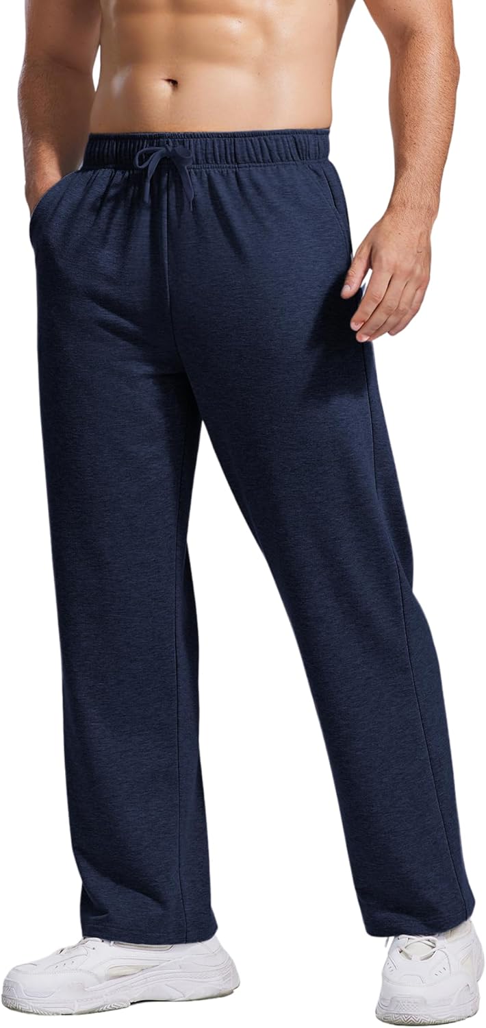 PINSPARK Men's Lightweight Sweatpants Cotton Yoga Pants Baggy Sweat Pants Open Bottom Lounge Jogger Sweatpants with Pockets