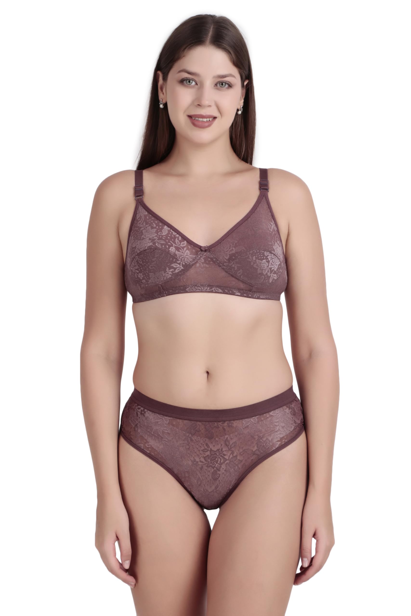 SLINGKINI Women's Lace Bra and Panty Set, Non-Padded Wireless, Floral Design, Pack of 1-picture-24