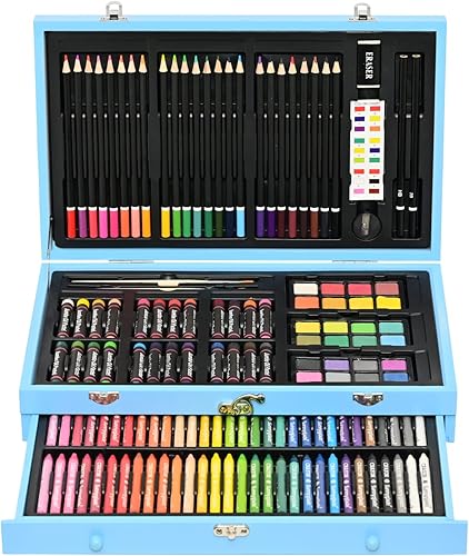 Miniatura 21 de Sunnyglade - Juego de utensilios de pintura para proyectos artísticos, de 145 piezas, caja para proyectos artísticos de madera y kit de dibujo