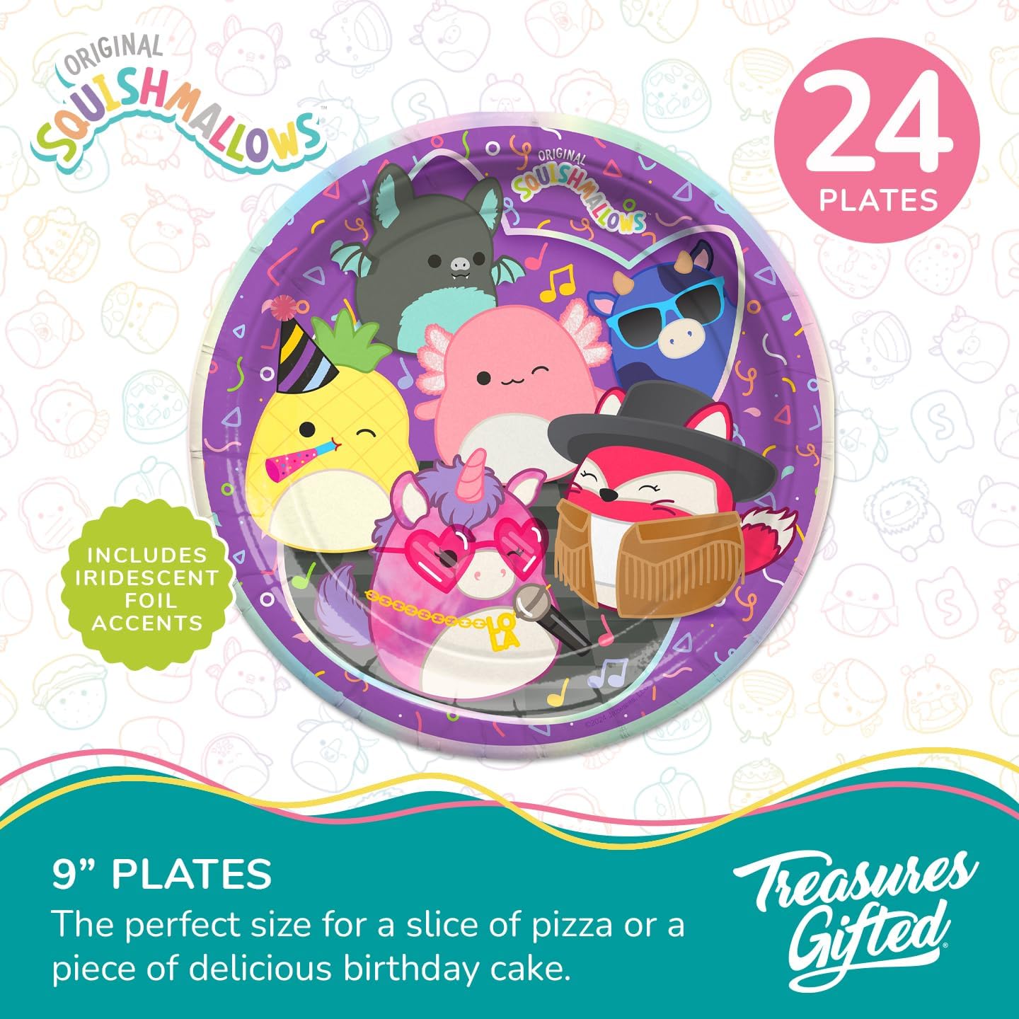 Treasures Gifted Officially Licensed Club Squishmallows Party Supplies - Serves 24 Guests - Dinnerware Starter Set Squishmallows Birthday Decorations - Plates and Napkins Set