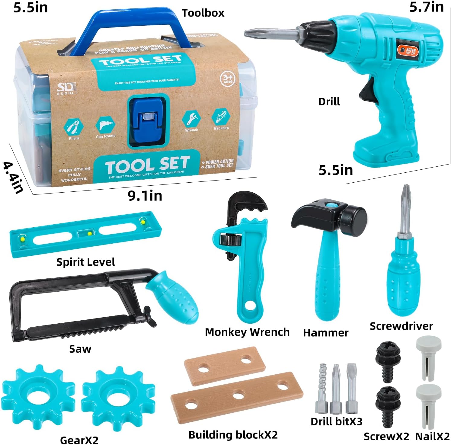 Kids Tool Set – Pretend Play Toddler Tool Set with Tool Box, Toy Drill, Hammer, Screwdriver,Screw Construction Kits, Educational Tools for Kids Ages 3,4,5,6,7 Years Old, Boy Girl Toy - Image 5