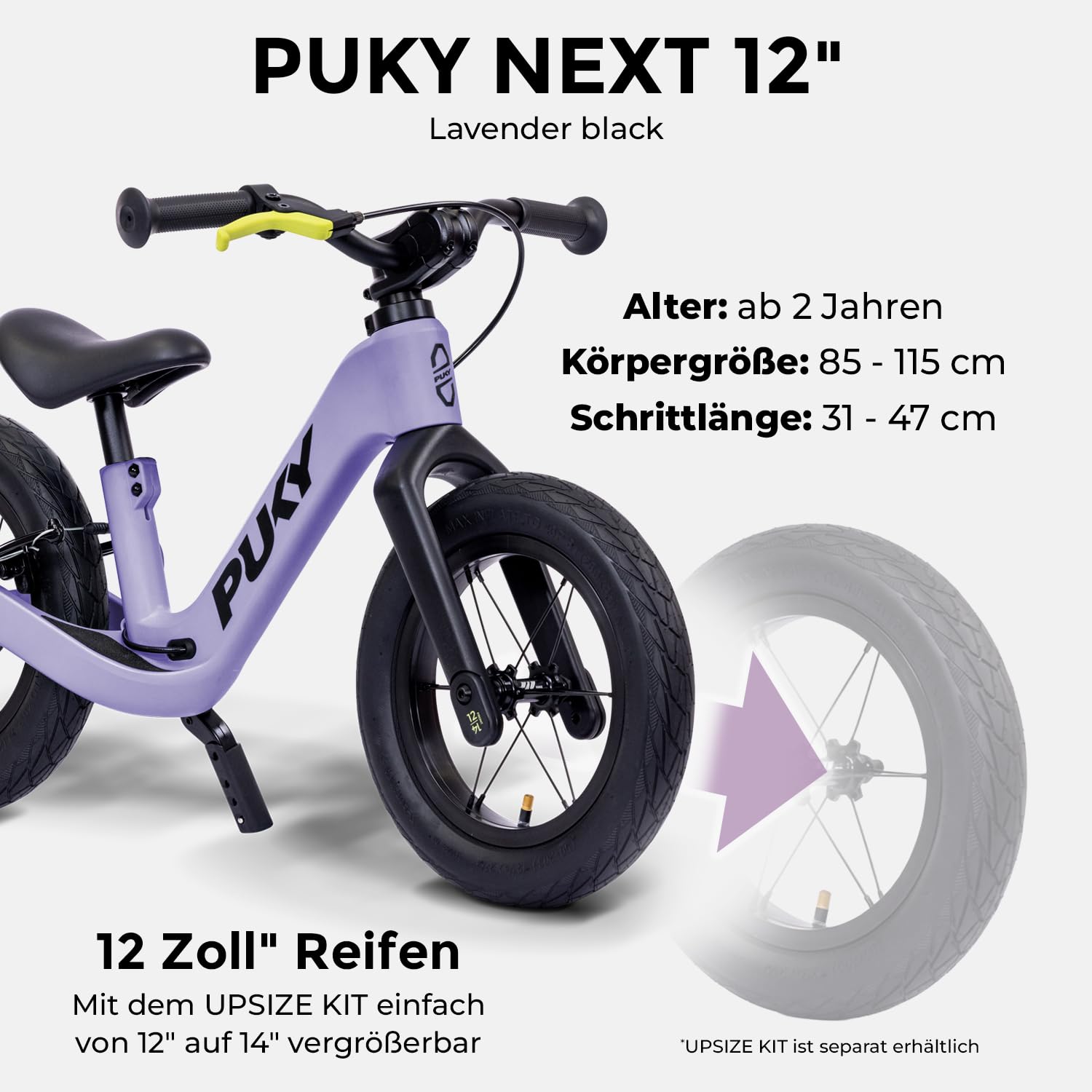PUKY Next Product of The Year 2025 Vélo d'apprentissage réglable en hauteur à partir de 2 ans – 6 ans – Vélo d'apprentissage avec frein et poignées de guidon de sécurité