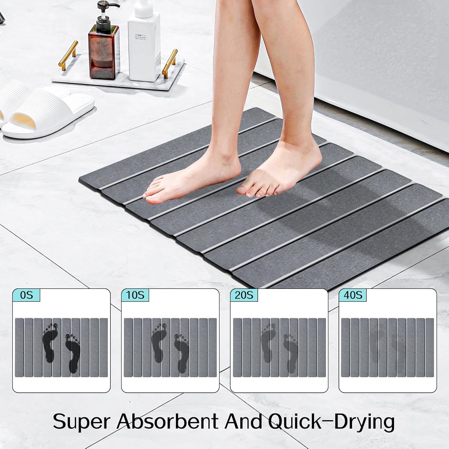 Cuckan 2 Pack Foldable Stone Bath Mats for Bathroom Super Absorbent Diatomaceous Earth Bath Mat Quick Dry Bath Rug Drying Mats with Non Slip Shower Rug Tub Shower Mat - Image 5