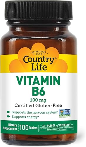 Country Life Vitamina B6 100 mg - 100 tabletas - Puede ayudar a apoyar el sistema nervioso - Apoya la energía - Sin gluten