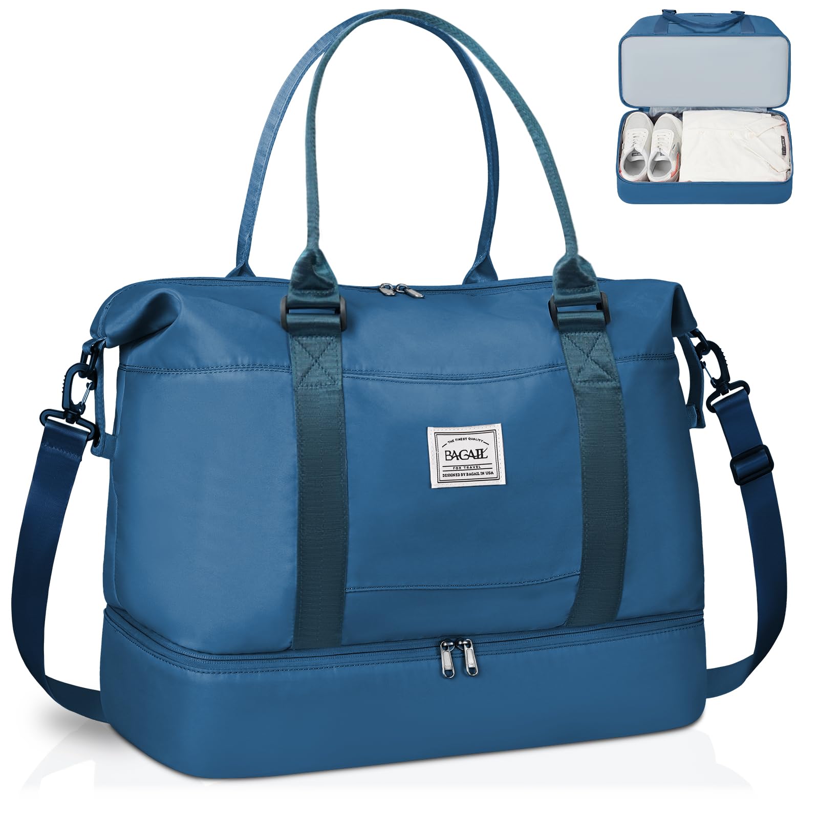 BAGAIL Travel Duffel Bag, Weekender Bags for Women, Overnight Gym Carry On Tote Bag with Wet Pocket, Hospital Mom Bag for Labor and Delivery - Extra Large, Peacock Blue