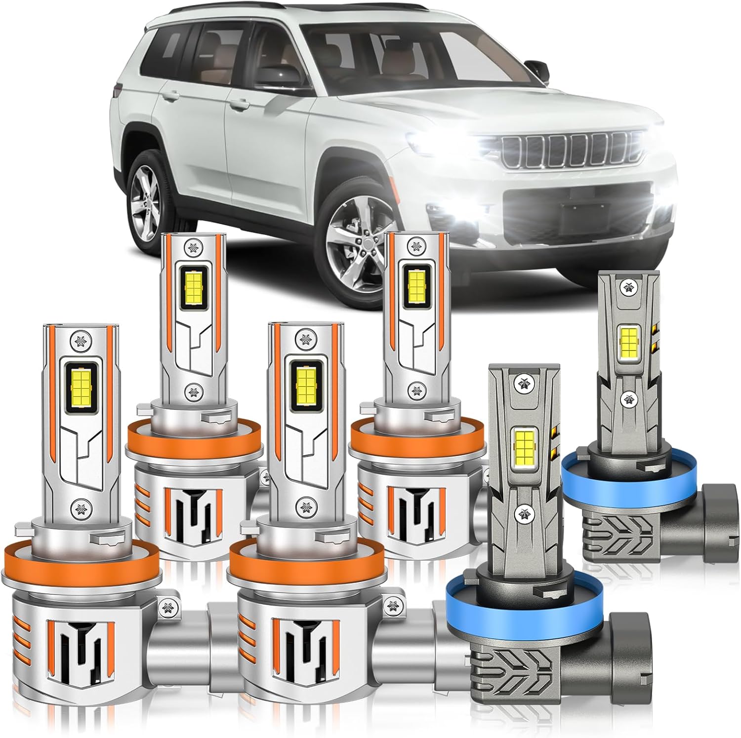 Fit for Jeep Grand Cherokee 2019-2021 Fog Light Bulbs, High&Low Beam Fog Bulb Combo, 900% Brightness 6000K Cool White, Canbus Ready, Pack of 6