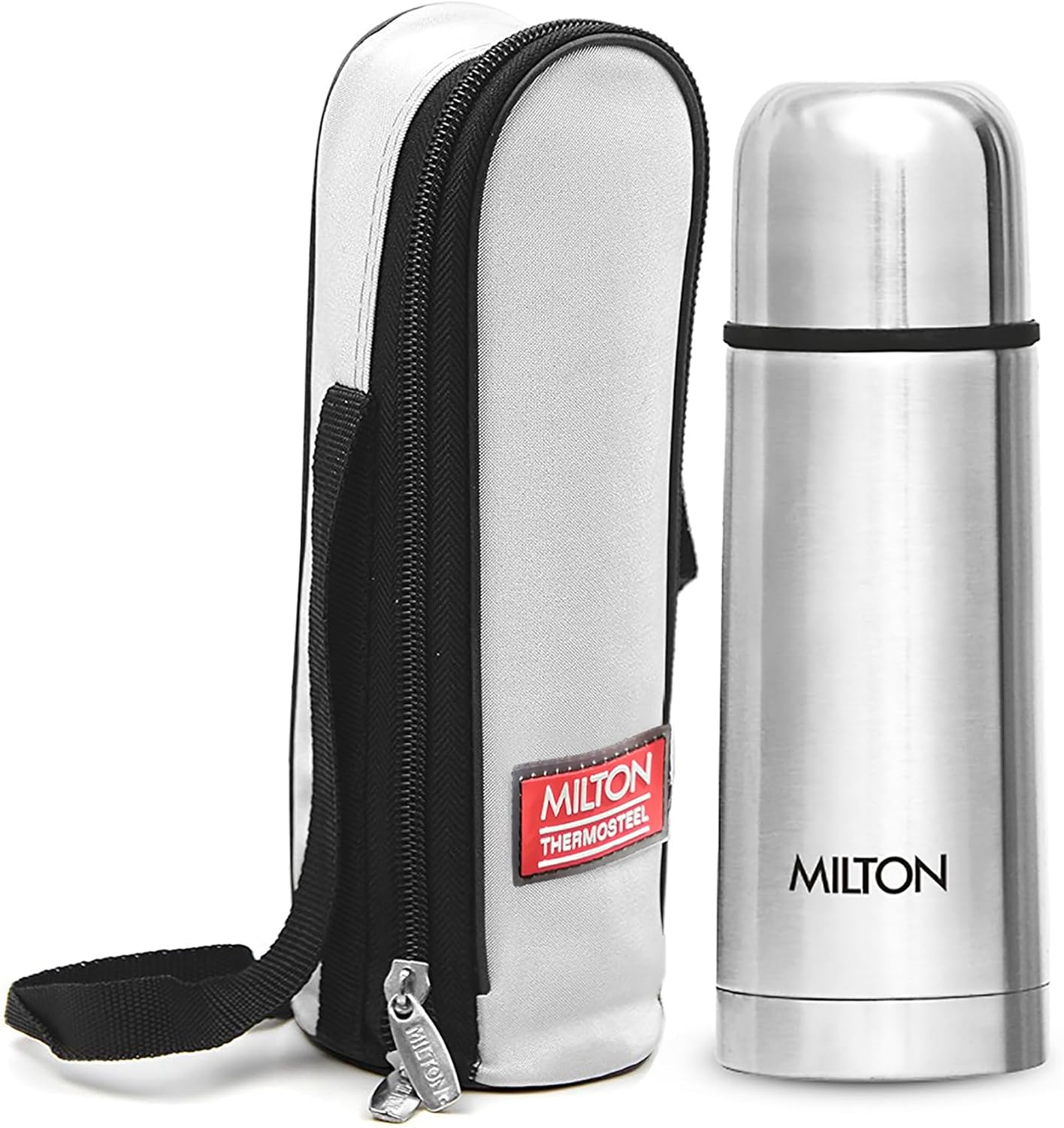 Milton Thermosteel Plain Lid Flask 350, Double Walled Vacuum Insulated Thermos 350 ml 12 oz 24 Hours Hot and Cold Water Bottle with Cover, 18/8 Stainless Steel, BPA Free, Leak-Proof Silver