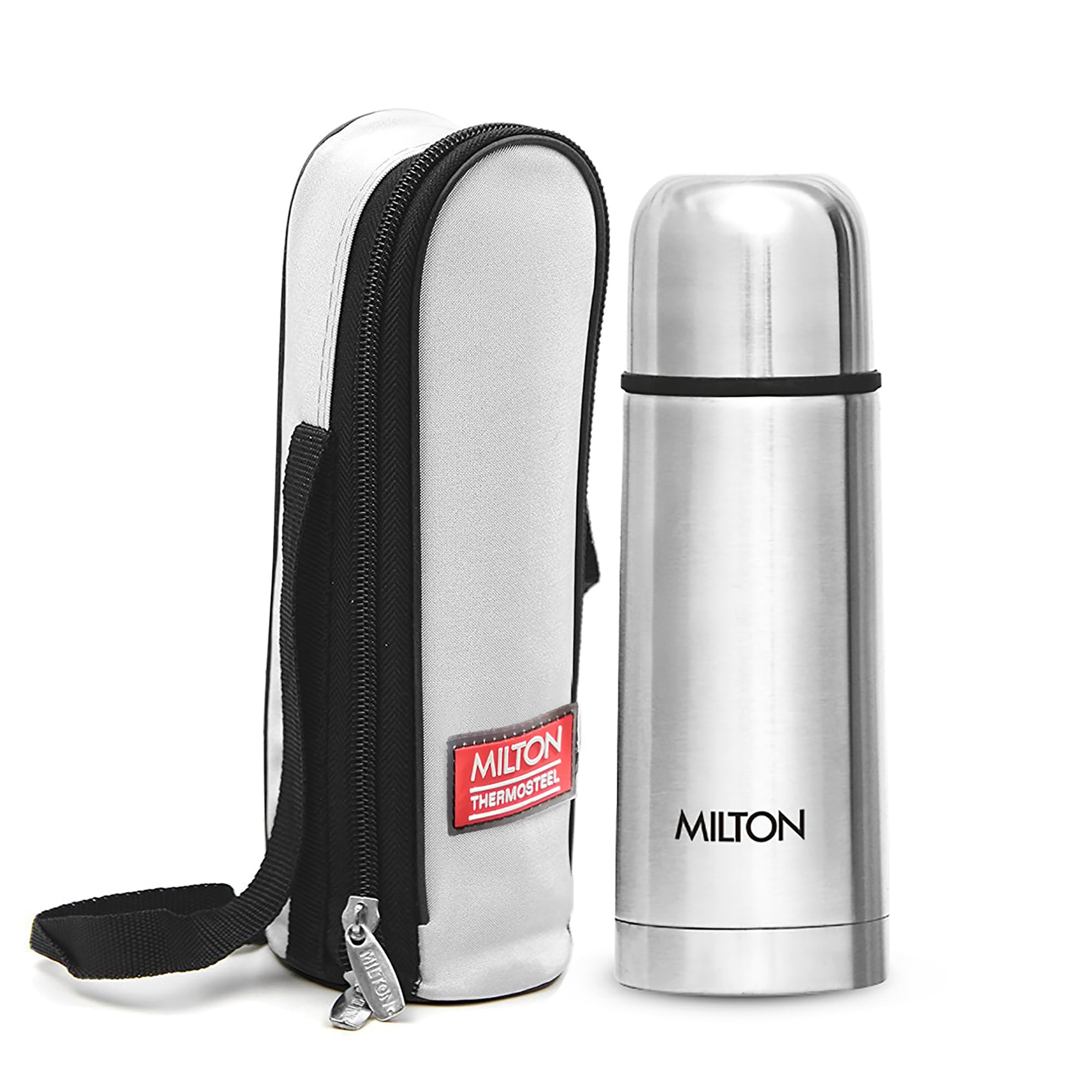 Milton Plain Lid 350 Thermosteel Water Bottle 350 ml, 24 Hr Hot and Cold I Leak Proof Lid with Jacket, ISI Certified I Vacuum Insulated I for Office, Gym, School I Silver