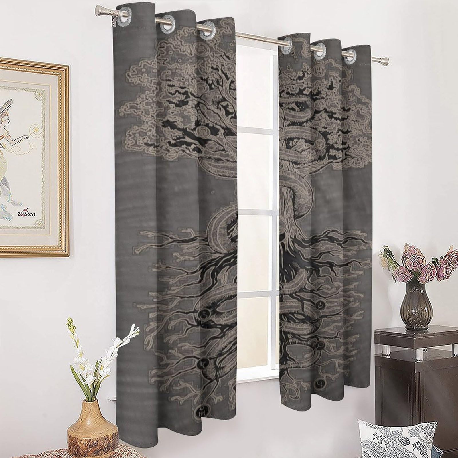 Rideau Arbre de Vie Viking Yggdrasil Occultant Partiel anti Vis-à-Vis Salon et Chambre