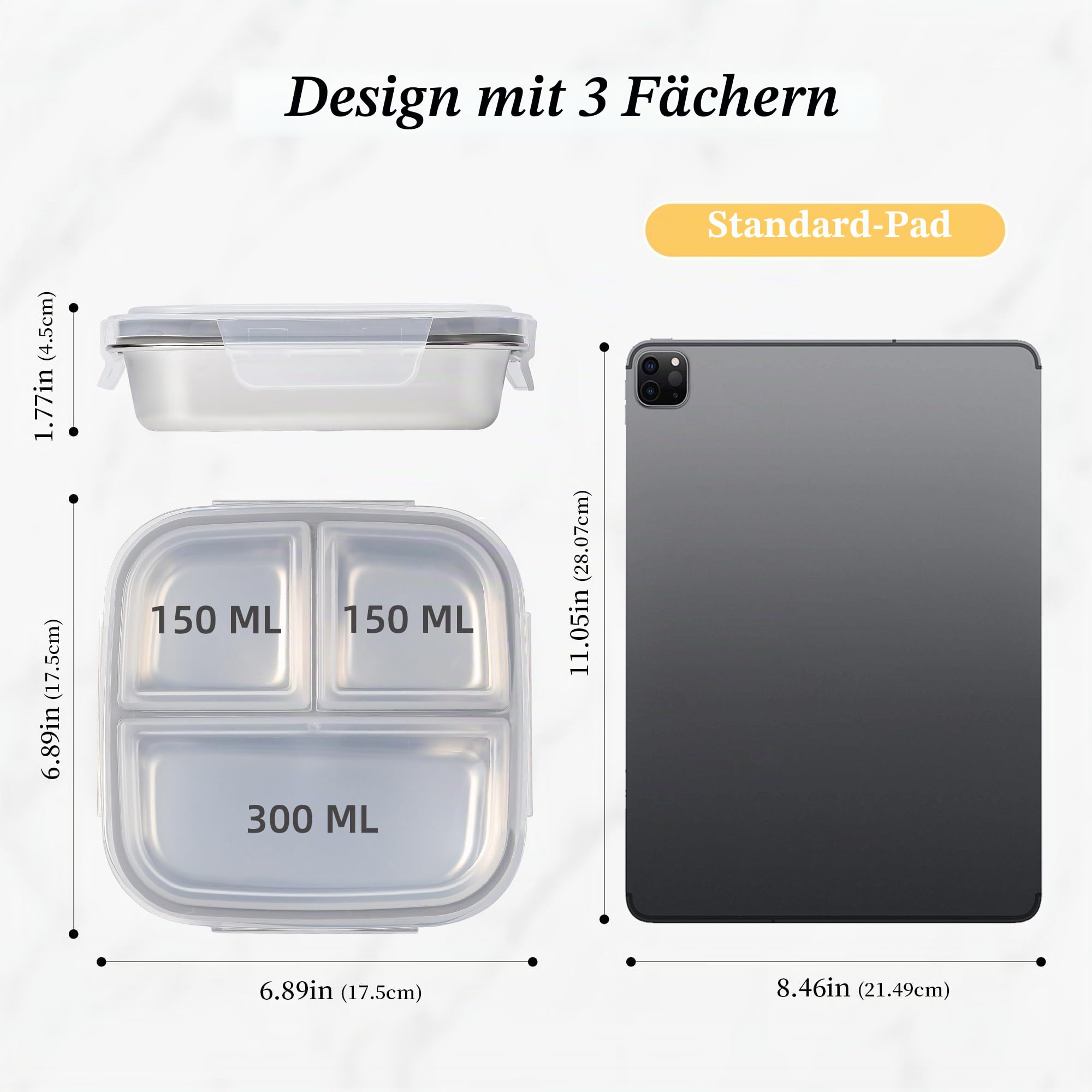 Misichao Edelstahl Snackbox mit 3 Fächern | Wiederverwendbare kleine Bento-Lunchbox für Kinder und Erwachsene, geteilter Essensbehälter für Schule, Arbeit, Reisen (4, Grau)
