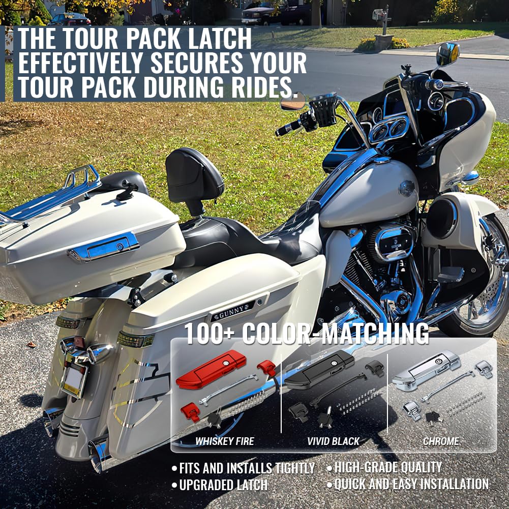 Mats-Csrewy Tour Pack Latches & Hinges Kit for Harley - Upgraded Locking Mechanism, Easy Install - Fits Road King/Street Glide/Electra Glide 2014-2025 (Vivid Black)