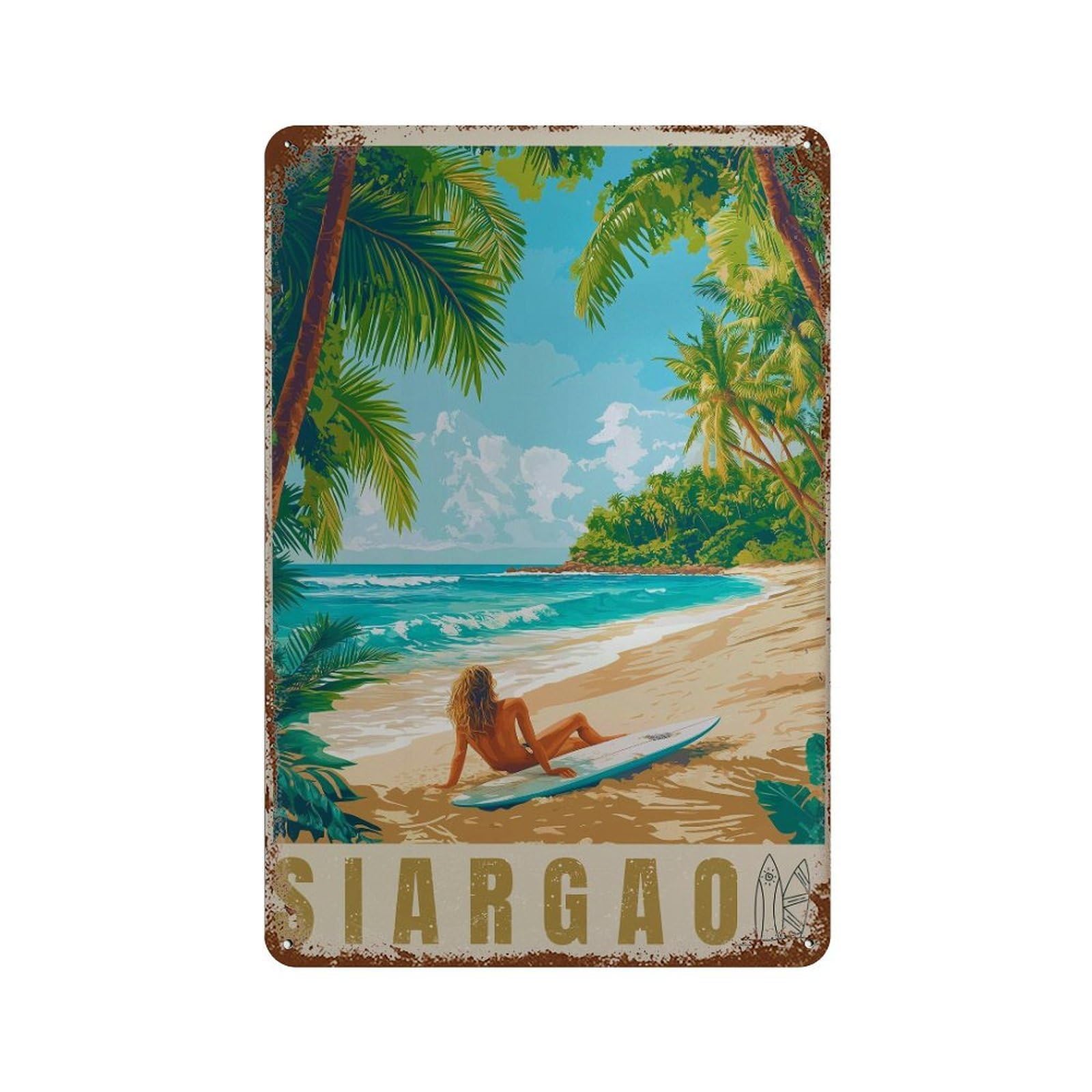 xiaoxiaoshen Siargao Travel Philippines Surfing Tropical Island Wall Decor Art Metal Tin Poster Modern Home Decor Art Home Bar Shop Decorations Vintage Sign 30x20cm