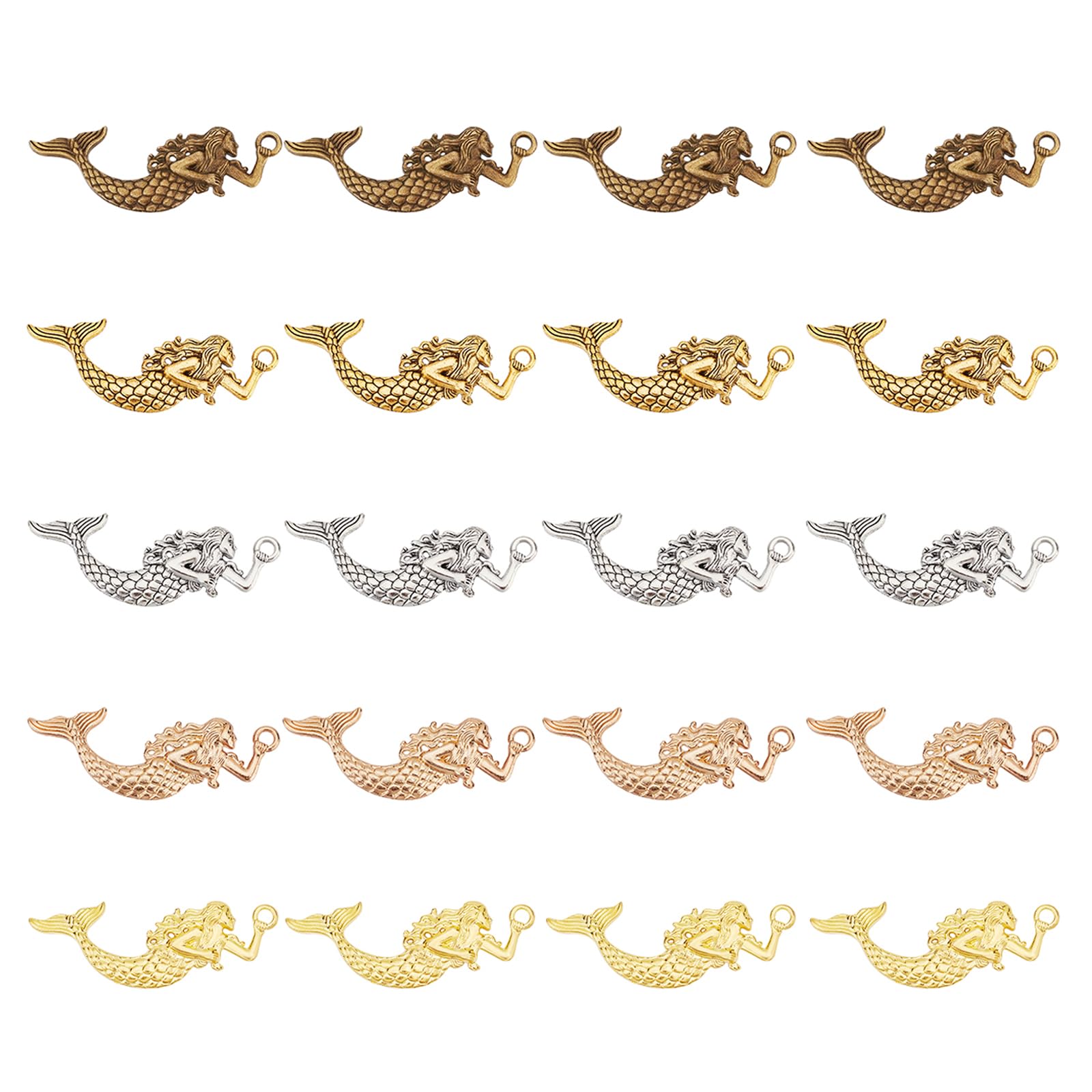 GLOBLELAND 20Pcs 5 Colors Ocean Classic Theme Mermaid Charms Pendants Zine Alloy Big Pendants Ancient Greek Style Mermaid Ornament Craft Supplies Findings for DIY Bracelet Necklace Jewelry Making