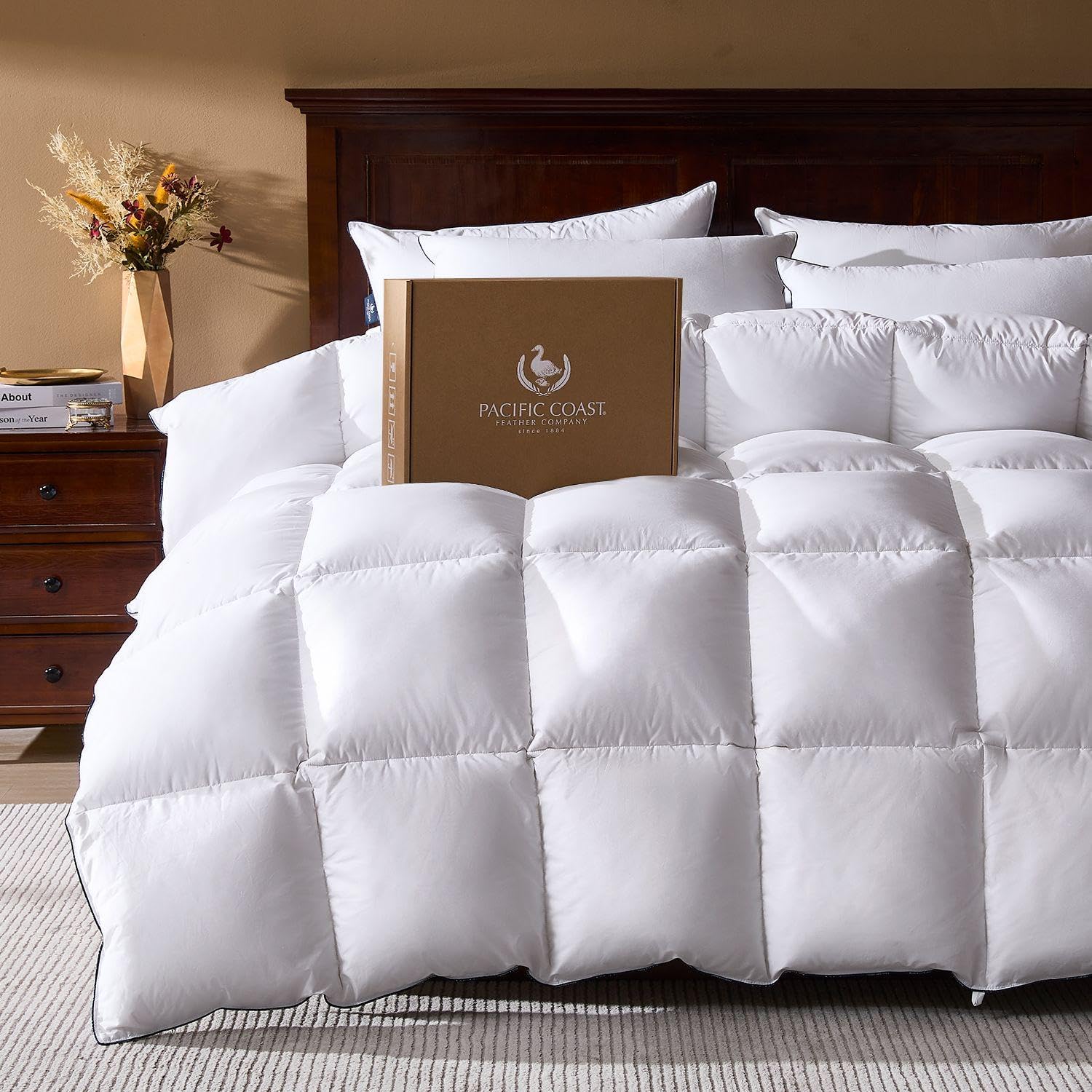 Pacific Coast Down Comforters King Size, 100% Cotton Duvet Insert, Extra Fluffy White Comforter, Ultra-Soft, Breathable, All Season Hotel Luxury Bedding Comforters, 8 Corner & Center Loops (106"x90") - Thumbnail 2