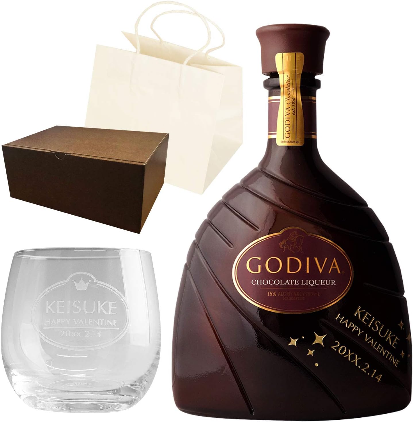 Amazon Co Jp きざむ 名入れ Godiva ゴディバ チョコレート リキュール バンケット グラス セット ギフト 食品 飲料 お酒