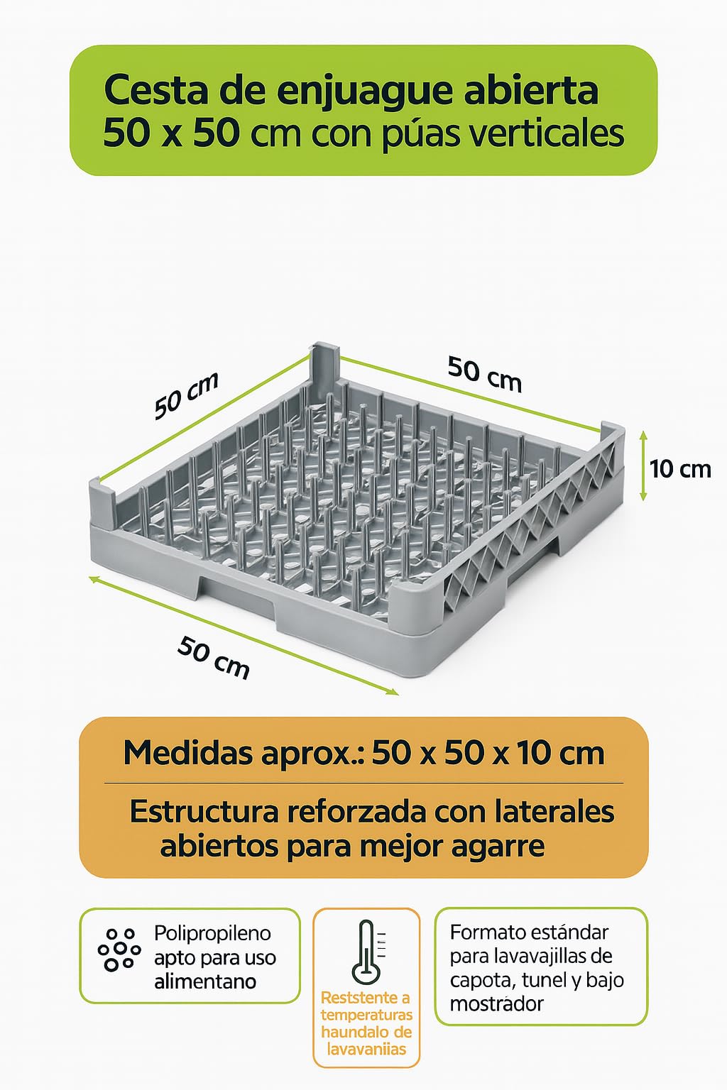 Universal Dishwasher Basket 50 x 50 cm Heavy Duty Polypropylene for Professional Kitchen Bars Hotels Pub Bar