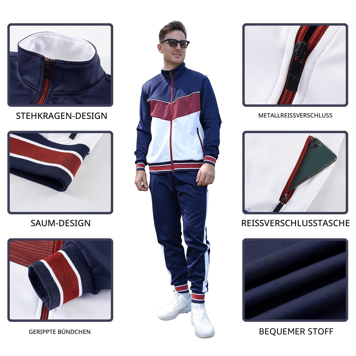 ANOTWENER Herren Trainingsanzüge Sets lässig lange Ärmel voller Reißverschluss Jacke und Jogginghose Jogginganzug Sport Outfits