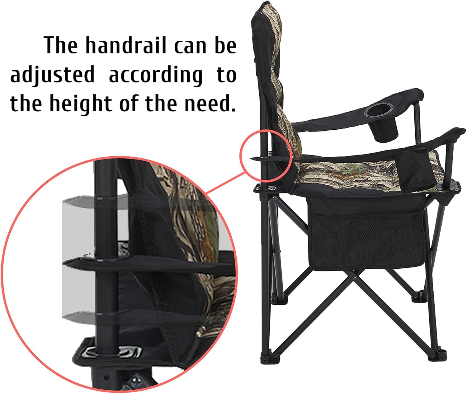 Oversized Camping Chair Folding Heavy Duty Quad Outdoor Large Lawn Chairs Portable Support 400 lbs Padded Thicken Oxford with Armrests, Storage Bag, Cup Holder, Carry Bag for Outside(Camo) - Image 5