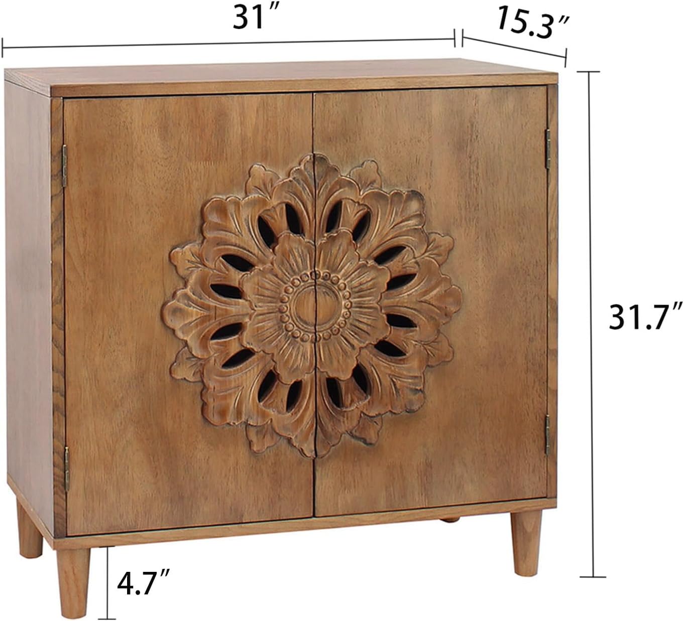 VELOVE Wooden Cabinet with Solid Wood Intricate Floral Carving, 31 x 31.7 x 15.3 in