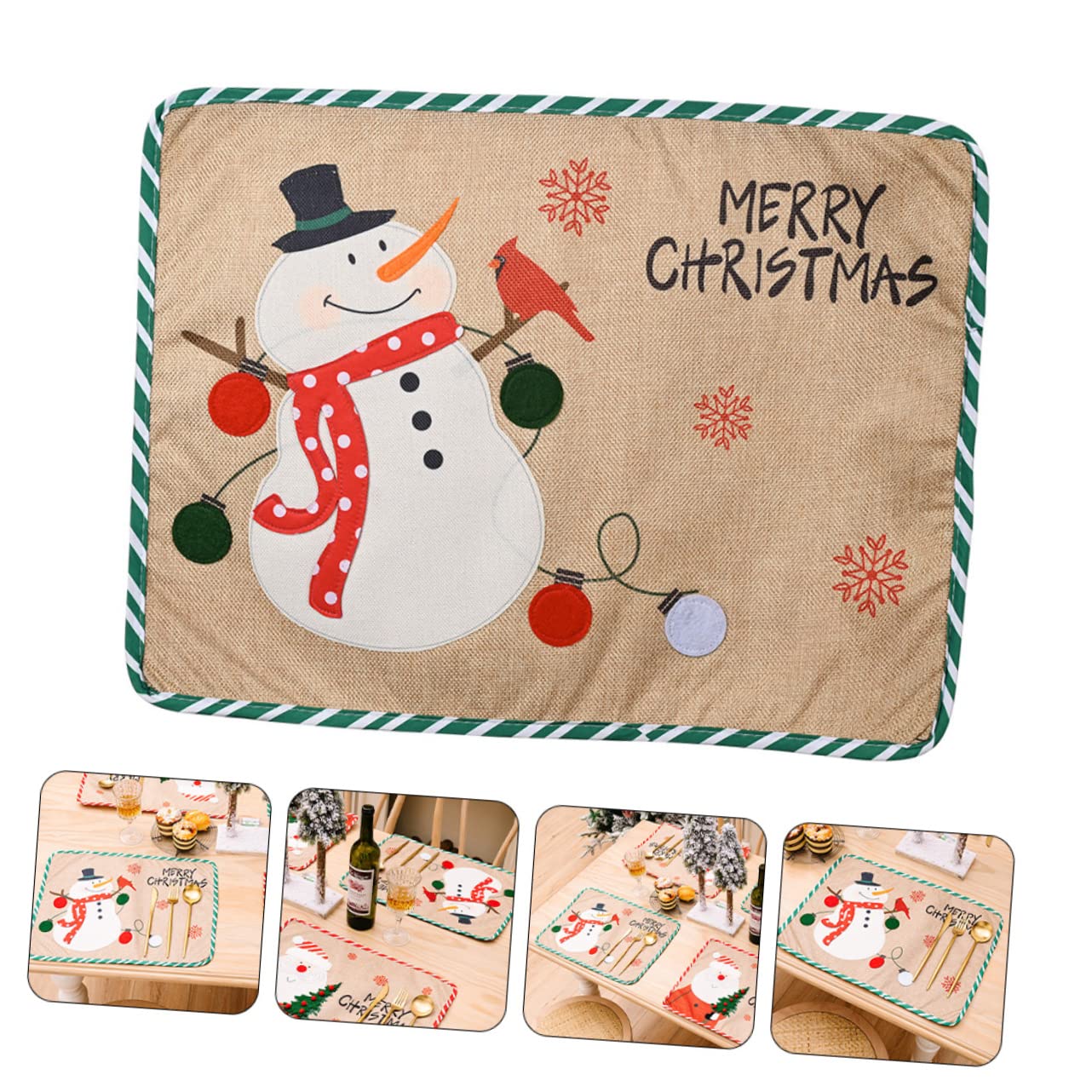 PRETYZOOM Set Di 4 Tovagliette Da Tavola Con Design A Strisce E Runner Da Tavola Per Feste Di Natale