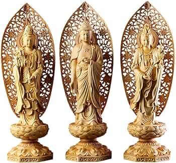 Amazon｜Suicazon [御金品] ツゲ 木彫り 阿弥陀三尊像29cm（ 観音菩薩