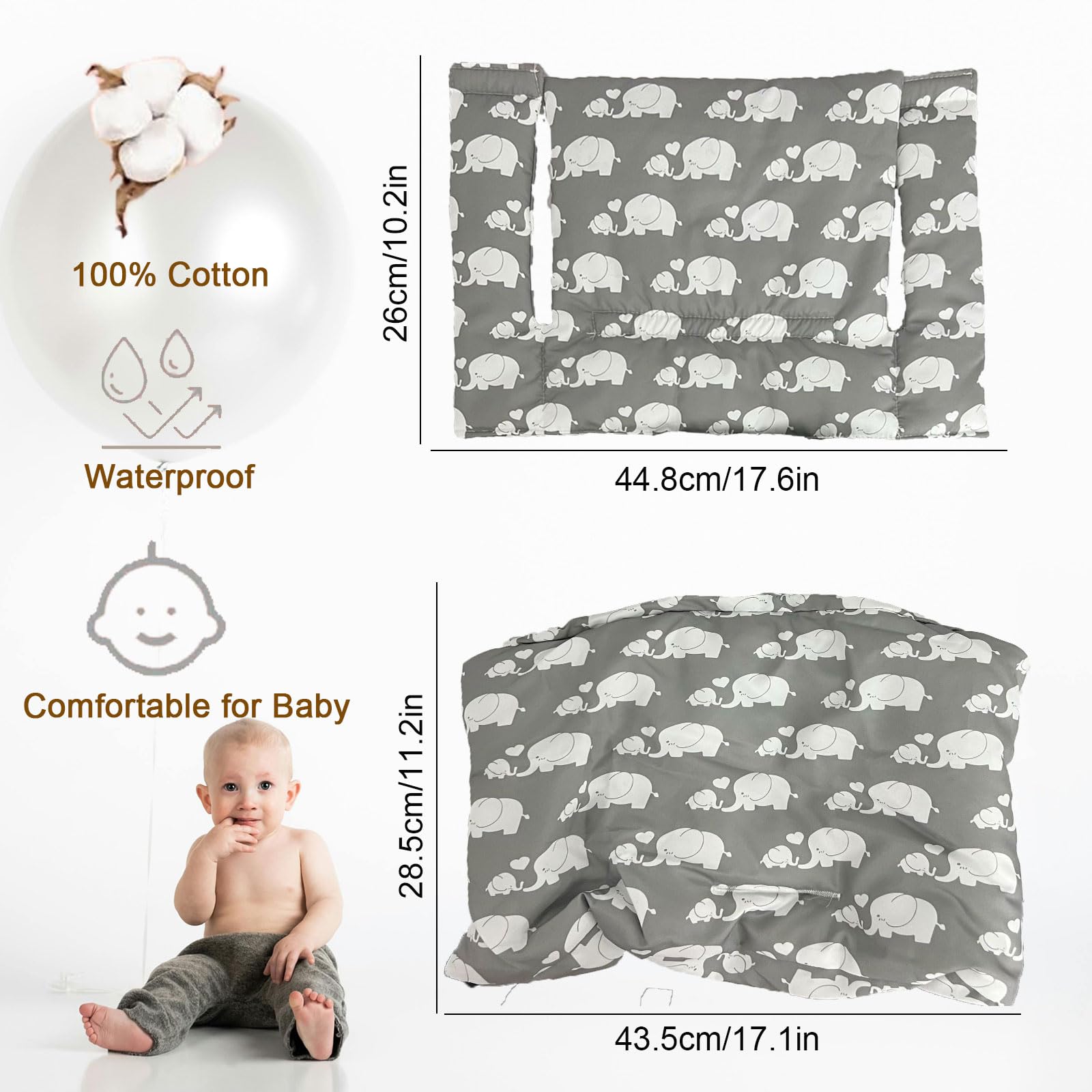 Cuscini per Seggiolone Tripp Trapp Stokke, Antiscivolo Cuscino per seggiolone, cuscino per seggiolino in cotone biologico, Bambini Fodera di ricambio per seggiolone con borsa portaoggetti (04)