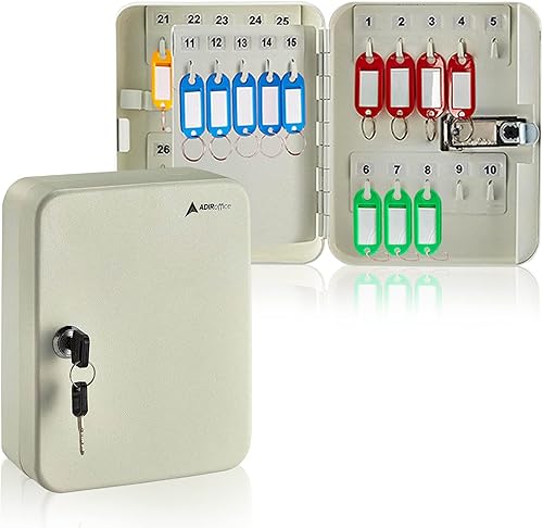 AdirOffice Caja de cerradura de llave para armario con llaves y 30 etiquetas de nombre de colores, organizador seguro para llaves para un lugar de