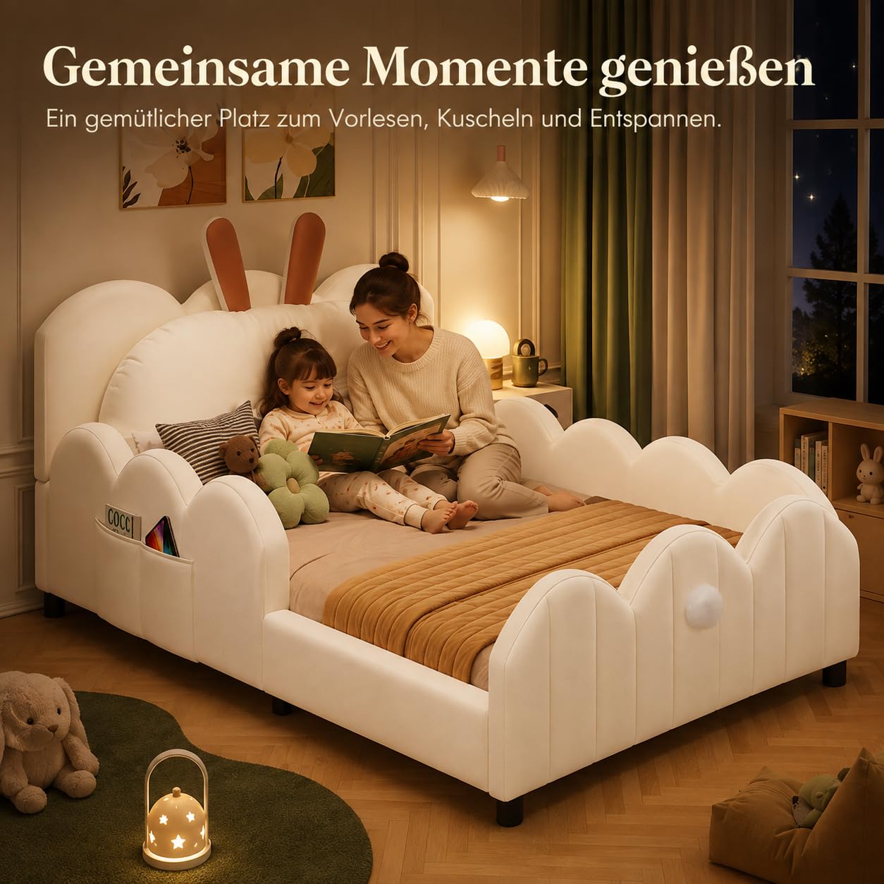 Kinderbett 90x200 cm, Polsterbett mit Rausfallschutz