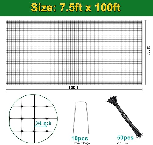 Miniatura 9 de KLEWEE Red de jardín resistente de 7.5 x 65 pies para proteger árboles frutales, plantas y verduras contra pájaros, ciervos, ardillas y otros