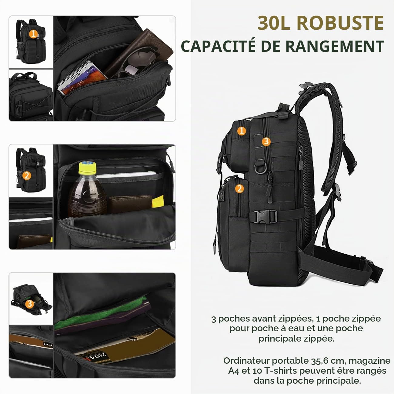 HUNTVP Sac à Dos 30L Militaire Sacs à dos de Randonnée Molle Tactique Sac de Chasse Sacs Voyage de Cours Sac à Dos pour Camping Sport Cyclisme Escalade