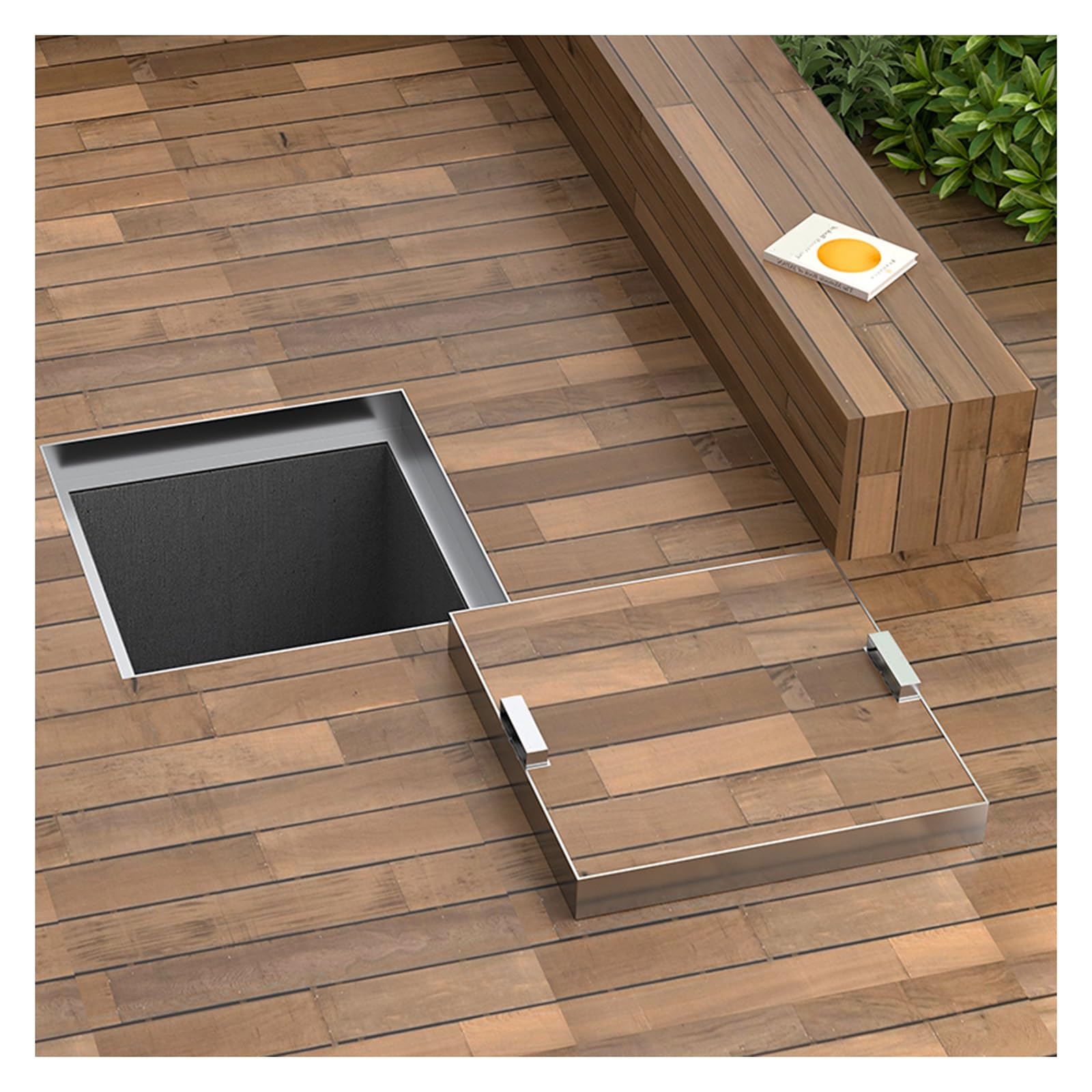 Chiusino E Telaio Invisibili in Acciaio Inox ，Chiusino Con Maniglia Nascosta，coperchio per fossa settica quadrata incassata，Chiusini Invisibili per vialetti d'accesso(A,60*60cm/23.6*23.6in)